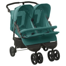 Steel green twin stroller by , Baby strollers - Ref: Foro24-10246, Price: 293,65 €, Discount: %