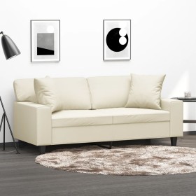 Zweiplätziges Sofa mit cremefarbenen Kunstlederkissen, 140 cm. von , Sofas - Ref: Foro24-3200867, Preis: 271,75 €, Rabatt: %