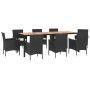 Set de comedor de jardín 9 pzas y cojines ratán sintético negro de vidaXL, Conjuntos de jardín - Ref: Foro24-3187394, Precio:...