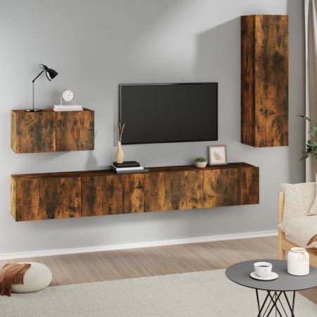 TV-Möbel-Set, 4-teilig, aus geräucherter Eichen-Sperrholz. von , TV-Möbel - Ref: Foro24-3114331, Preis: 187,49 €, Rabatt: %