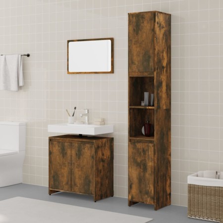 Set de muebles baño 3 pzas madera contrachapada roble ahumado de , Muebles de baño - Ref: Foro24-3152719, Precio: 145,85 €, D...