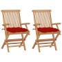 Garden chairs 2 units solid teak wood with red cushions by , Garden chairs - Ref: Foro24-3062508, Price: 180,41 €, Discount: %