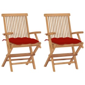 Garden chairs 2 units solid teak wood with red cushions by , Garden chairs - Ref: Foro24-3062508, Price: 180,41 €, Discount: %