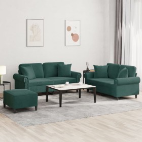 Dreiteiliges Sofaset mit dunkelgrünen Samtkissen. von , Sofas - Ref: Foro24-3202242, Preis: 585,87 €, Rabatt: %