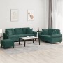 Set of sofas with 3 dark green velvet cushions by , Sofas - Ref: Foro24-3202282, Price: 622,11 €, Discount: %