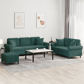 Set of sofas with 3 dark green velvet cushions by , Sofas - Ref: Foro24-3202282, Price: 593,99 €, Discount: %