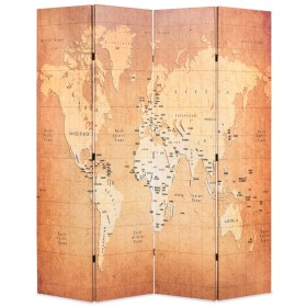 Folding room divider 160x170 cm world map yellow by , Room dividers - Ref: Foro24-245878, Price: 99,32 €, Discount: %