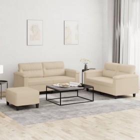 Sofagarnitur mit 3-teiligen Kissen aus cremefarbener Mikrofaser. von , Sofas - Ref: Foro24-3202324, Preis: 553,58 €, Rabatt: %