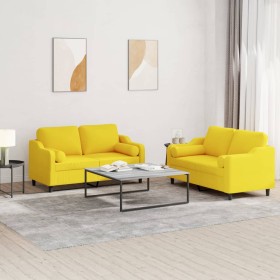 Juego de sofás con cojines 2 piezas tela amarillo claro de , Sofás - Ref: Foro24-3201823, Precio: 442,99 €, Descuento: %