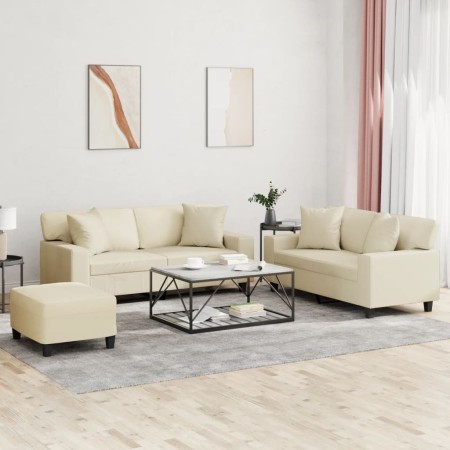 3-piece sofa set with cream-colored faux leather cushions by , Sofas - Ref: Foro24-3201930, Price: 626,82 €, Discount: %