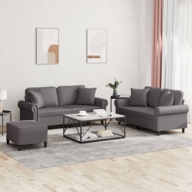 3-piece gray faux leather sofa set with cushions by , Sofas - Ref: Foro24-3202167, Price: 558,99 €, Discount: %