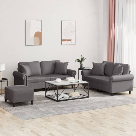 Sofagarnitur mit 3-teiligen Kissen aus grauem Kunstleder. von , Sofas - Ref: Foro24-3202167, Preis: 560,77 €, Rabatt: %