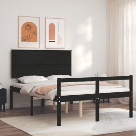 Double bed frame with black solid wood headboard by vidaXL, Beds and slatted bases - Ref: Foro24-3195460, Price: 169,99 €, Di...