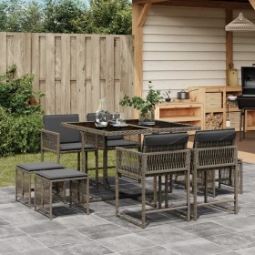 Garden dining set 9 pieces and gray synthetic rattan cushions by , Garden sets - Ref: Foro24-3211496, Price: 363,29 €, Discou...