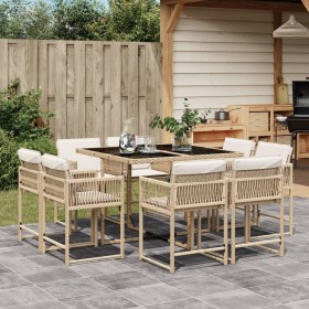 Garten-Essgruppe 9-teilig mit Kissen aus synthetischem Rattan in Beige. von , Gartensets - Ref: Foro24-3211558, Preis: 461,99...