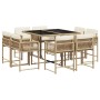 Garten-Essgruppe 9-teilig mit Kissen aus synthetischem Rattan in Beige. von , Gartensets - Ref: Foro24-3211558, Preis: 460,57...