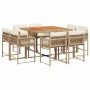 Garten-Essgruppe 9-teilig mit Kissen aus synthetischem Rattan in Beige. von , Gartensets - Ref: Foro24-3211564, Preis: 499,89...