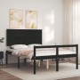 Double bed frame with black solid wood headboard by vidaXL, Beds and slatted bases - Ref: Foro24-3195460, Price: 169,93 €, Di...