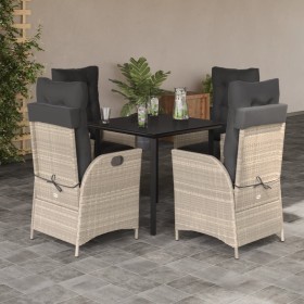 Garden dining set 5 pieces with light gray synthetic rattan cushions by , Garden sets - Ref: Foro24-3213470, Price: 596,99 €,...