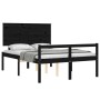 Double bed frame with black solid wood headboard by vidaXL, Beds and slatted bases - Ref: Foro24-3195460, Price: 169,93 €, Di...