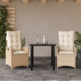 Garten-Essgruppe 3-teilig mit Kissen aus synthetischem Rattan in Beige. von , Gartensets - Ref: Foro24-3213244, Preis: 320,44...