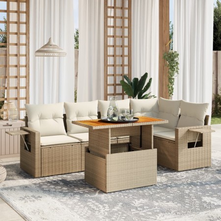 Garden sofa set with 6-piece synthetic rattan beige cushions by , Garden sets - Ref: Foro24-3271744, Price: 567,99 €, Discoun...