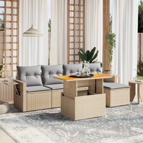 Garden sofa set with 6-piece synthetic rattan beige cushions by , Garden sets - Ref: Foro24-3271731, Price: 443,51 €, Discoun...