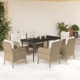 7-piece garden dining set with beige synthetic rattan cushions. by , Garden sets - Ref: Foro24-3211966, Price: 778,99 €, Disc...