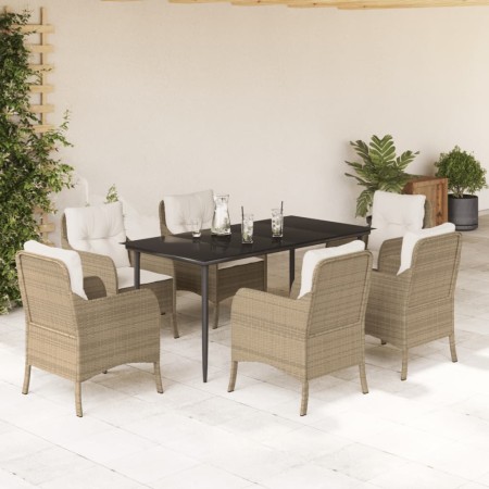 Garten-Essgruppe 7-teilig mit Kissen aus synthetischem Rattan in Beige. von , Gartensets - Ref: Foro24-3211966, Preis: 779,71...