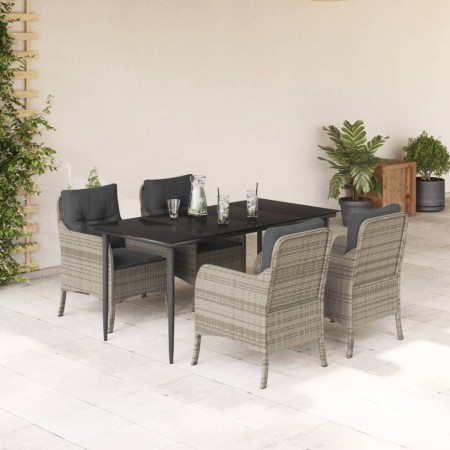 Garden dining set 5 pieces with light gray synthetic rattan cushions by , Garden sets - Ref: Foro24-3211993, Price: 537,36 €,...