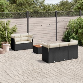 6-teiliges Gartensofa-Set und Kissen aus schwarzem Kunststoff-Rattan. von , Gartensets - Ref: Foro24-3255811, Preis: 375,99 €...