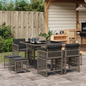 Garden dining set 9 pieces and gray synthetic rattan cushions by , Garden sets - Ref: Foro24-3211676, Price: 374,64 €, Discou...