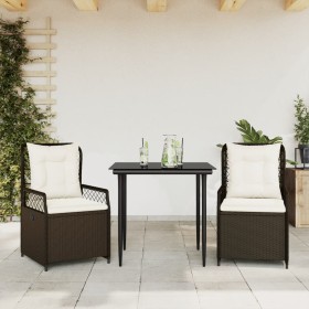 Garten-Essgruppe, 3-teilig, mit braunen Kunststoff-Rattan-Kissen. von , Gartensets - Ref: Foro24-3262971, Preis: 298,99 €, Ra...