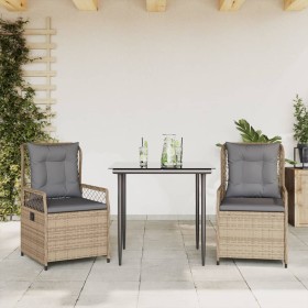 Garten-Essgruppe 3-teilig mit Kissen aus synthetischem Rattan in Beige. von , Gartensets - Ref: Foro24-3262999, Preis: 298,17...