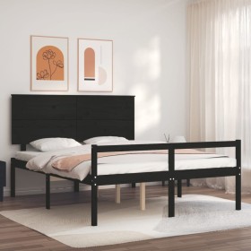 Double bed frame with black solid wood headboard by vidaXL, Beds and slatted bases - Ref: Foro24-3195490, Price: 189,61 €, Di...