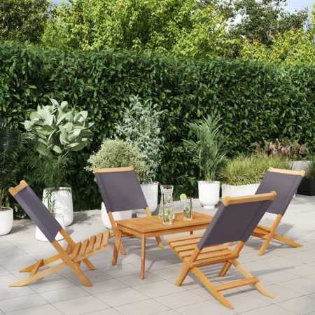 Folding garden chairs 4 pcs solid wood and anthracite fabric by , Garden chairs - Ref: Foro24-3214640, Price: 207,99 €, Disco...