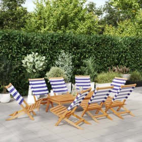 Reclining garden chairs 8 units solid wood blue white fabric by , Garden chairs - Ref: Foro24-3214654, Price: 404,70 €, Disco...