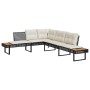 L-shaped garden sofa with black PE rattan and acacia cushions by , Outdoor sofas - Ref: Foro24-365634, Price: 338,21 €, Disco...