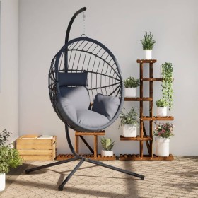 Silla colgante huevo con soporte ratán y acero gris claro de , Balancines de jardín - Ref: Foro24-4007406, Precio: 220,41 €, ...