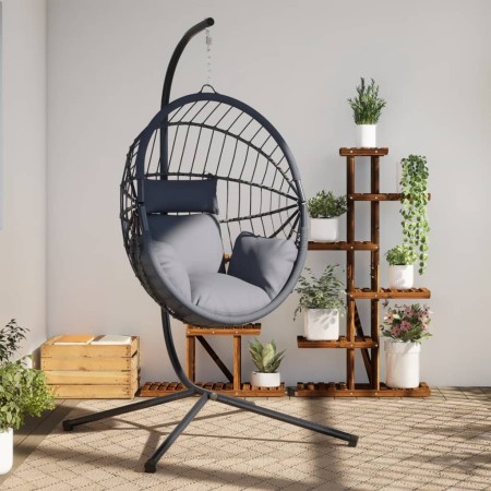 Silla colgante huevo con soporte ratán y acero gris claro de , Balancines de jardín - Ref: Foro24-4007406, Precio: 220,41 €, ...