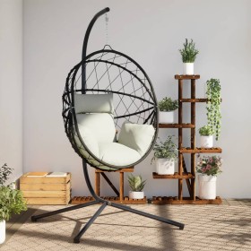 Hanging egg chair with beige rattan and steel support by , Garden rockers - Ref: Foro24-4007404, Price: 232,47 €, Discount: %