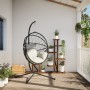 Hanging egg chair with beige rattan and steel support by , Garden rockers - Ref: Foro24-4007404, Price: 232,47 €, Discount: %