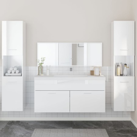 4-piece bathroom furniture set made of glossy white plywood by , Bathroom furniture - Ref: Foro24-3308540, Price: 215,54 €, D...