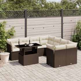 Garden sofa set 9 pieces and brown synthetic rattan cushions by , Garden sets - Ref: Foro24-3266433, Price: 643,05 €, Discoun...