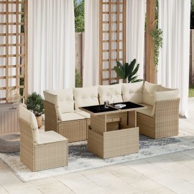 Set of 7-piece garden sofas and beige synthetic rattan cushions by , Garden sets - Ref: Foro24-3266618, Price: 575,49 €, Disc...