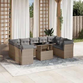 Gartensofa-Set mit 10-teiligen beigen Kissen aus synthetischem Rattan. von , Gartensets - Ref: Foro24-3266819, Preis: 688,53 ...