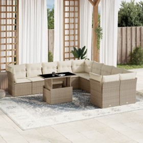 Gartensofa-Set 11-teilig mit beigen Polstern aus synthetischem Rattan von , Gartensets - Ref: Foro24-3266878, Preis: 859,99 €...