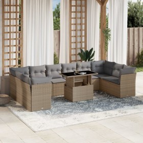 Gartensofa-Set 11-teilig mit beigen Polstern aus synthetischem Rattan von , Gartensets - Ref: Foro24-3266859, Preis: 780,86 €...