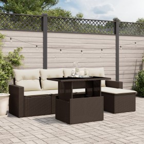 Set of 6-piece garden sofas and brown synthetic rattan cushions by , Garden sets - Ref: Foro24-3267243, Price: 434,49 €, Disc...