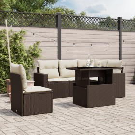 Set of 6-piece garden sofas and brown synthetic rattan cushions. by , Garden sets - Ref: Foro24-3267283, Price: 468,49 €, Dis...